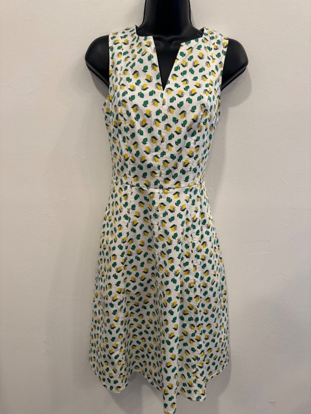 Boden US 8 Lemon Print Sleeveless Fit & Flare Cotton Dress